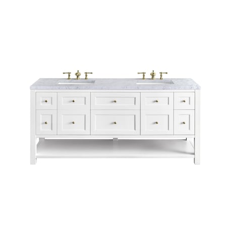 James Martin Vanities Breckenridge 72in Double Vanity, Bright White w/ 3 CM Carrara Marble Top 330-V72-BW-3CAR
